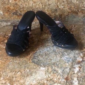 Cole Hann Black Slide Slip On Heeled Sandals Sz 9